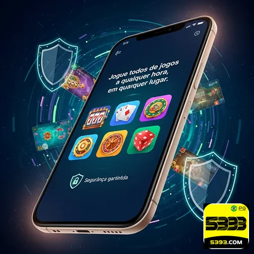 Jogador usando mobile casino com celular, expressando diversão